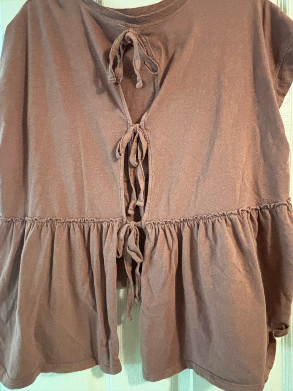 American Eagle Outfitters Dusty Brown Tie-Front Peplum Tunic